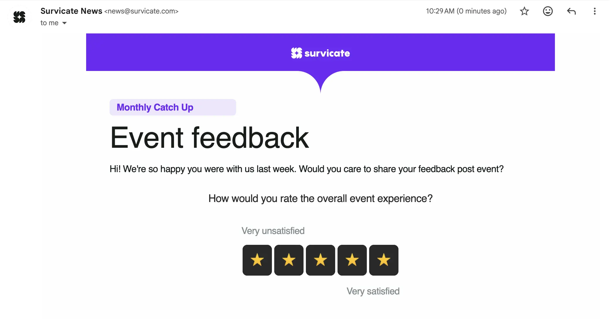 Survicate survey embedded into an email.