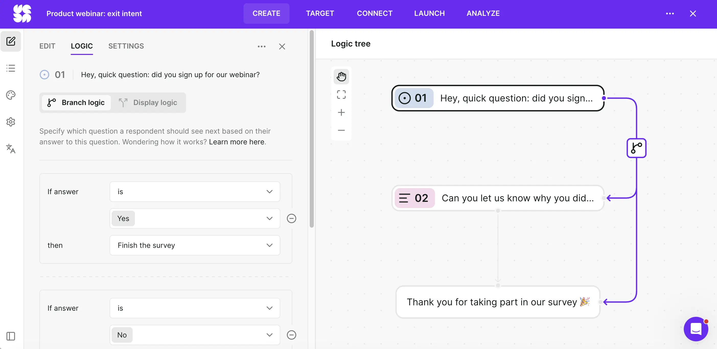 Example exit-intent survey for validating webinar ideas.