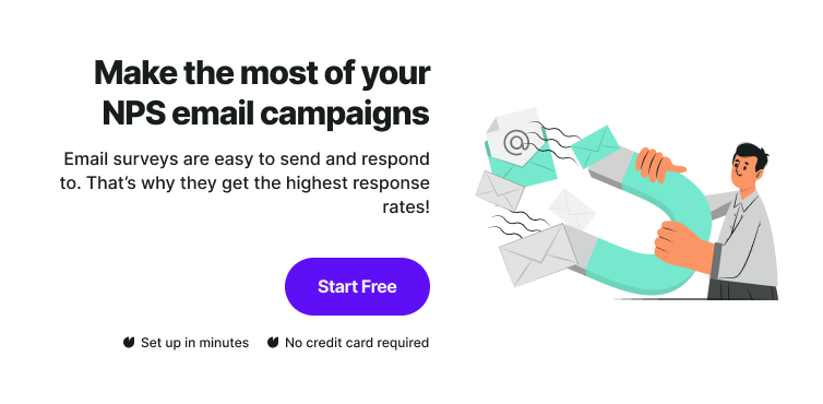a banner that encurages to use survicate email surveys for NPS campaigbs
