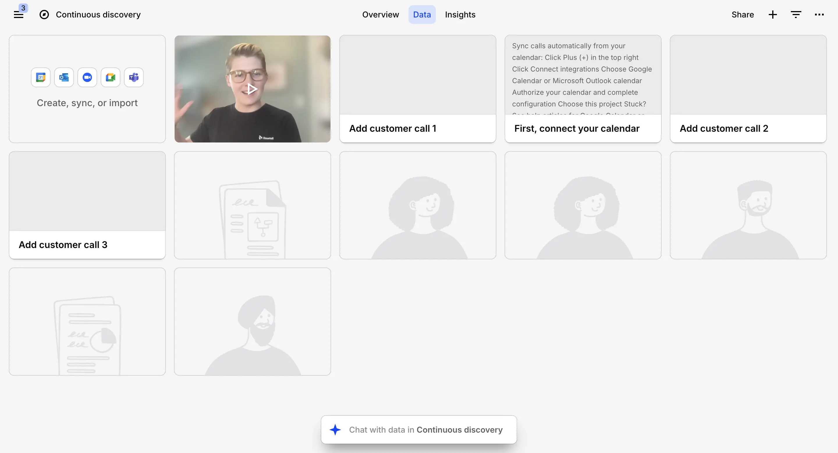 Example Dovetail's project overview