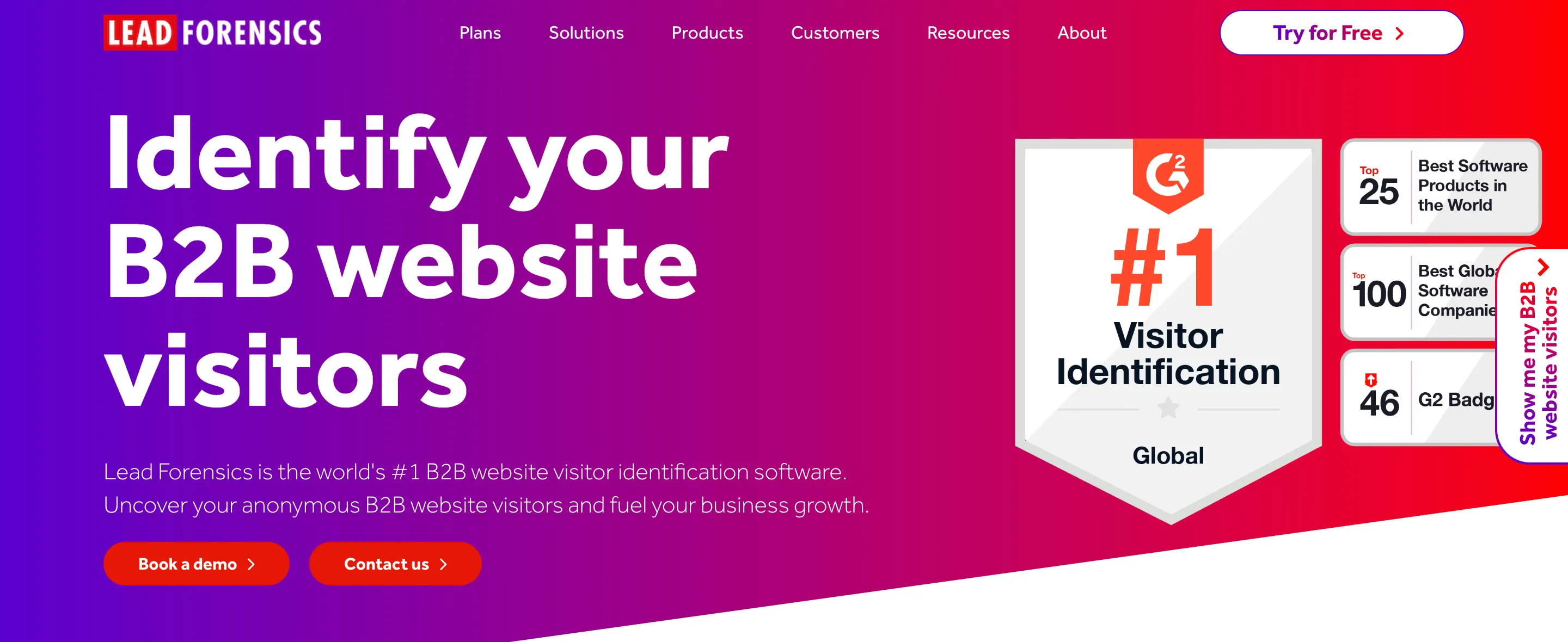 Screenshot og Lead Forensics' website, one of the website visitor tracking tools