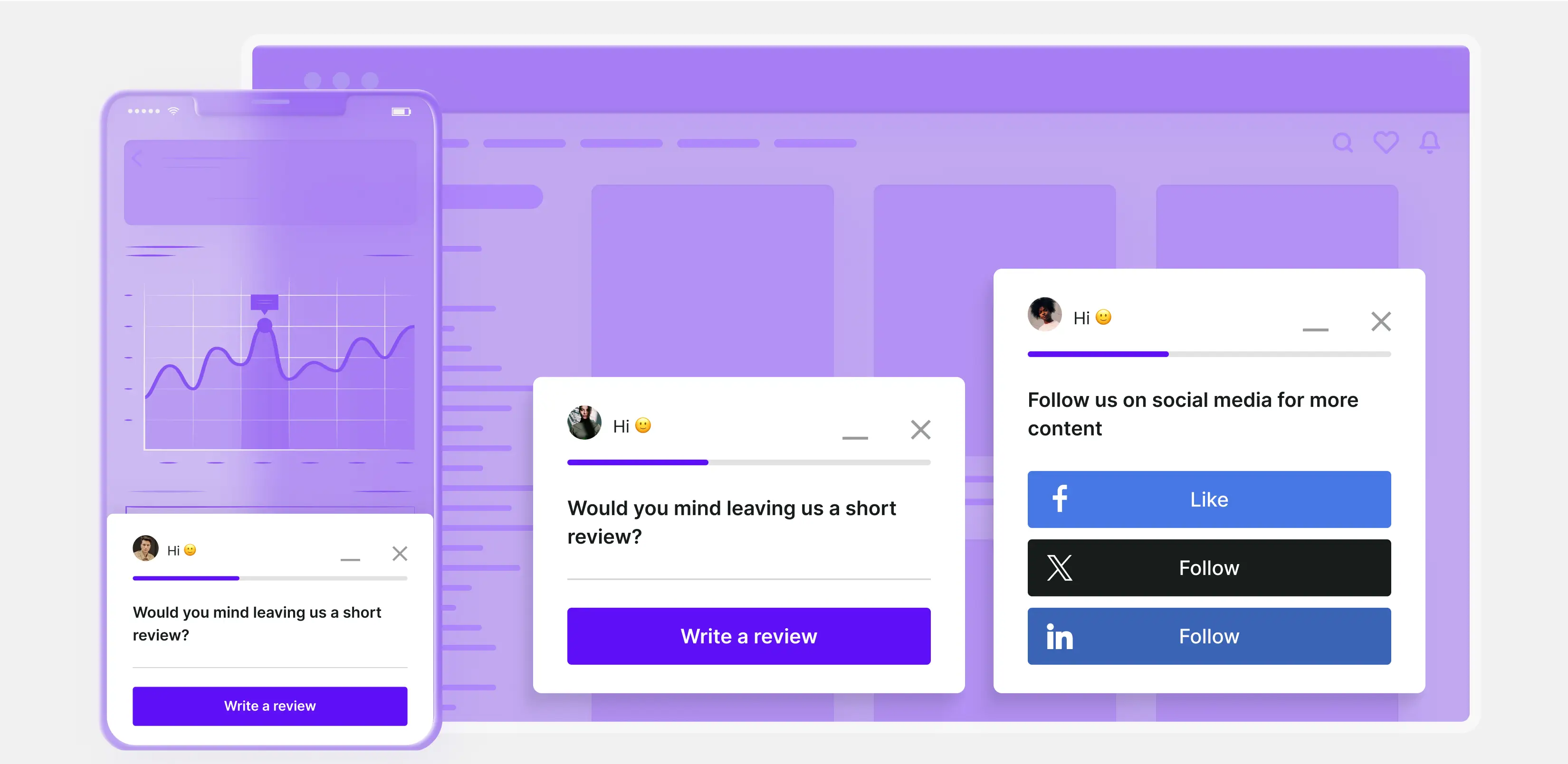 Customizable thank-you screens redirecting customers to other sources, like social media