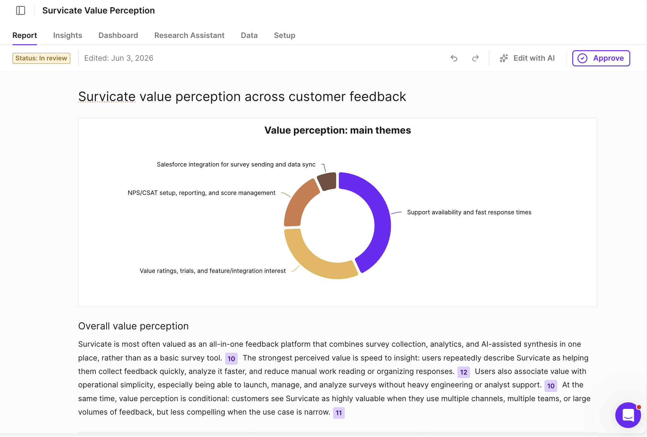 Example report generated in Research Hub (AI research repository)