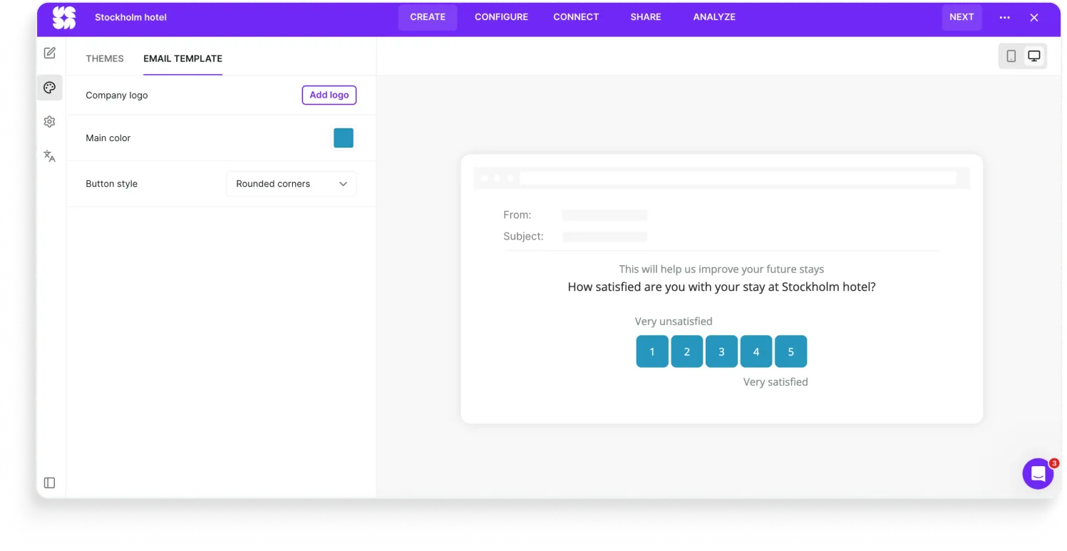 Survicate's survey embedded in an email with first question clickable directly from the message