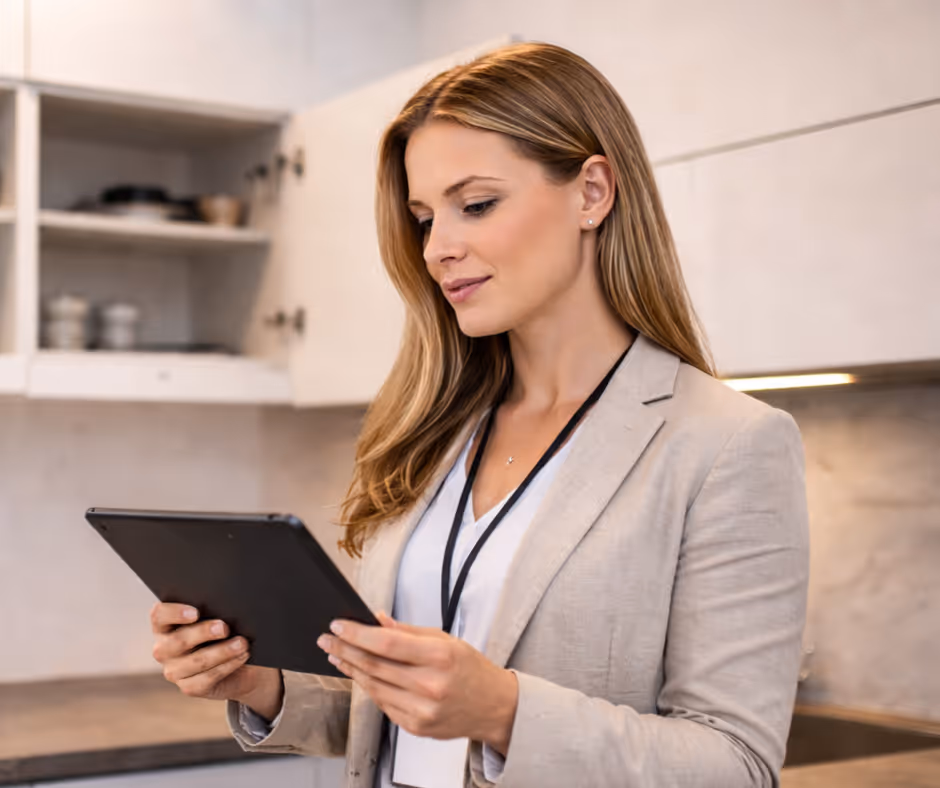 InventoryFlex inventory clerk conducting a check-out inspection at a London rental property