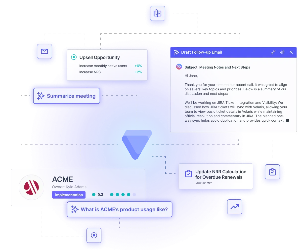 Velaris platform in list view with hovering dashboards