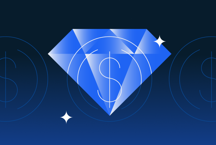 Blue diamond with a circle overlayed in white on a dark blue background
