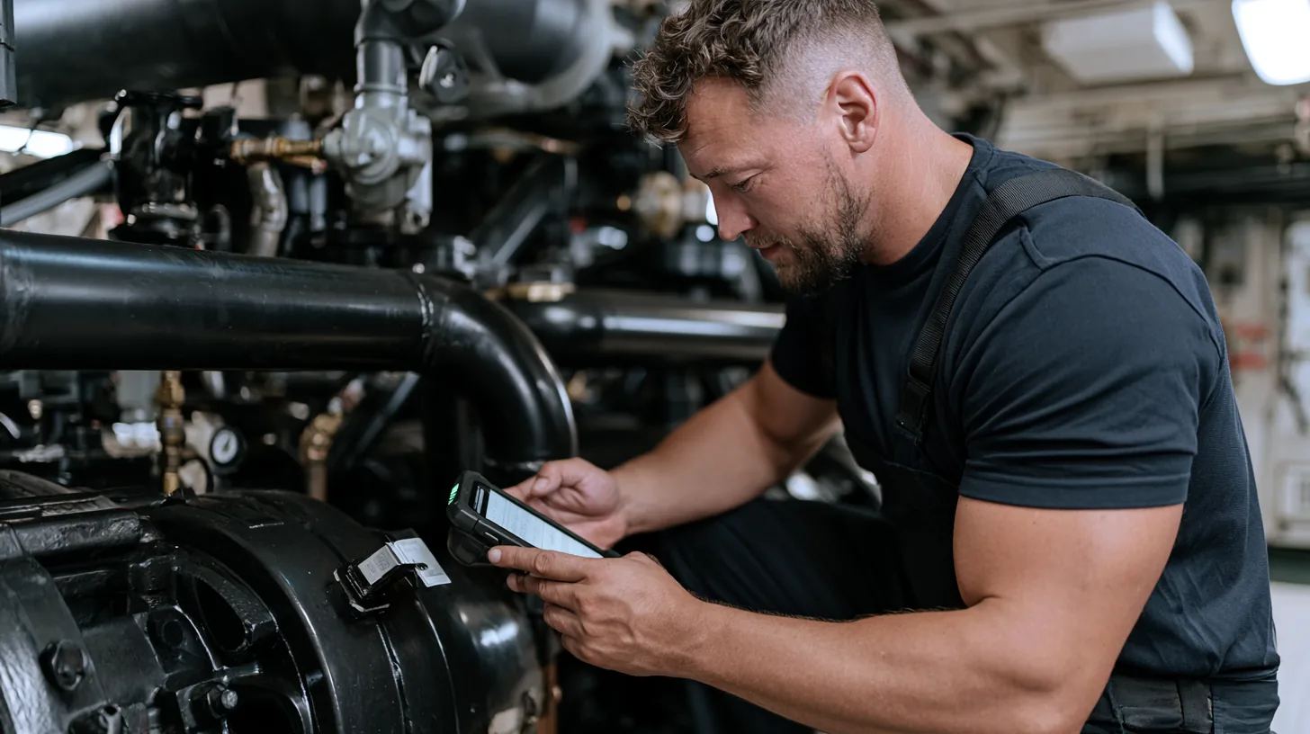 Scanning an identification tag fixed to a shipboard pump with a handheld device