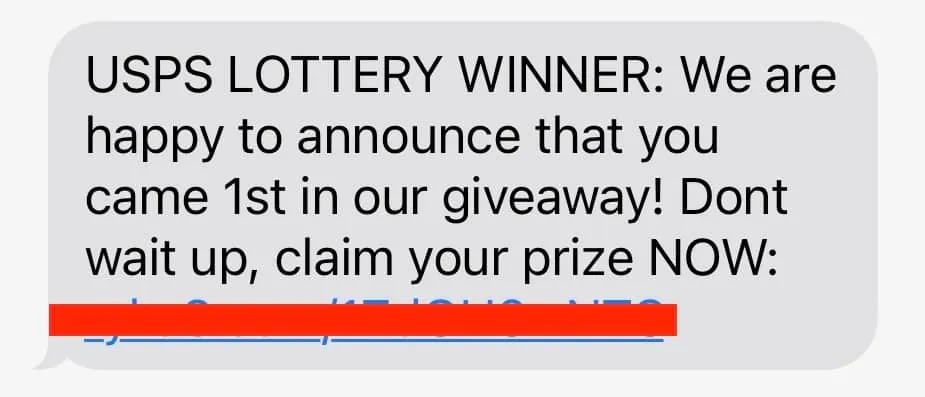 Fake sweepstakes winner text message scam
