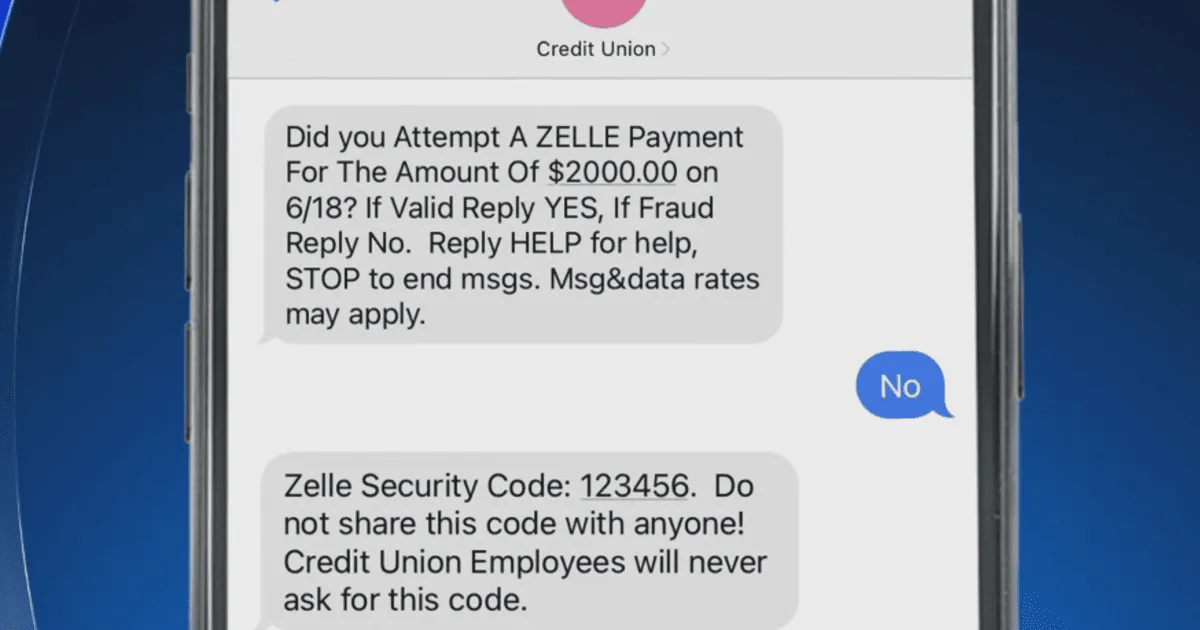 Example of a Zelle smishing text