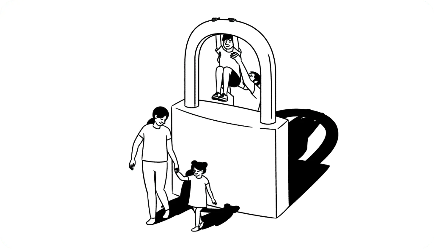 Illustration of a family standing around a giant padlock