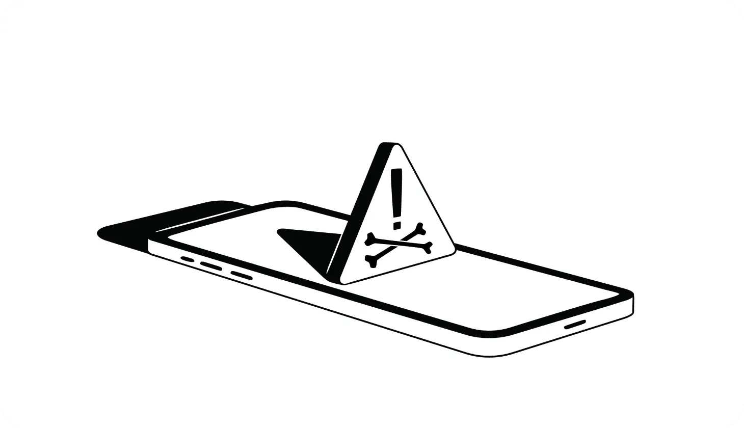 Illustration showing a warning symbol coming out of the top of a smartphone