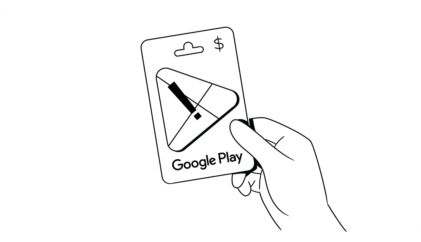 Illustration showing a Google Play gift card with a warning sign on it