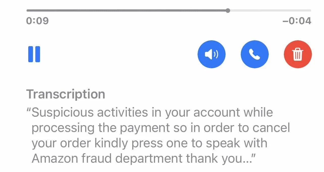 An example of an Amazon scam call. Source: Reddit