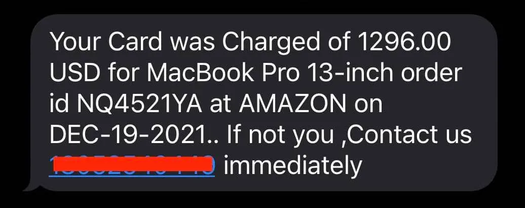 An example of an Amazon scam text message