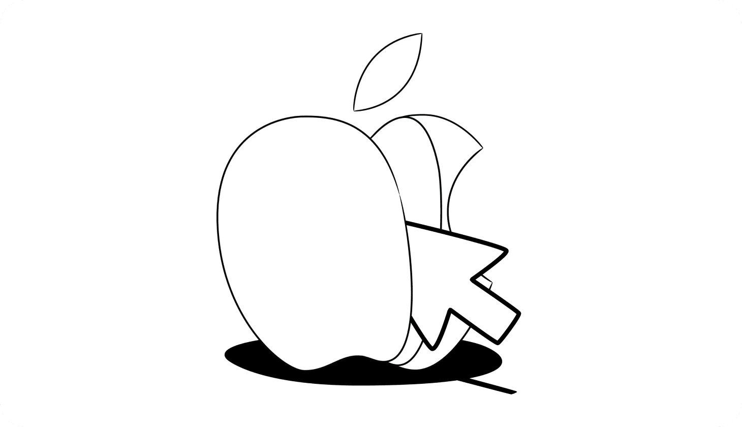 An illustration of a fake Apple logo and a mouse pointer next to it