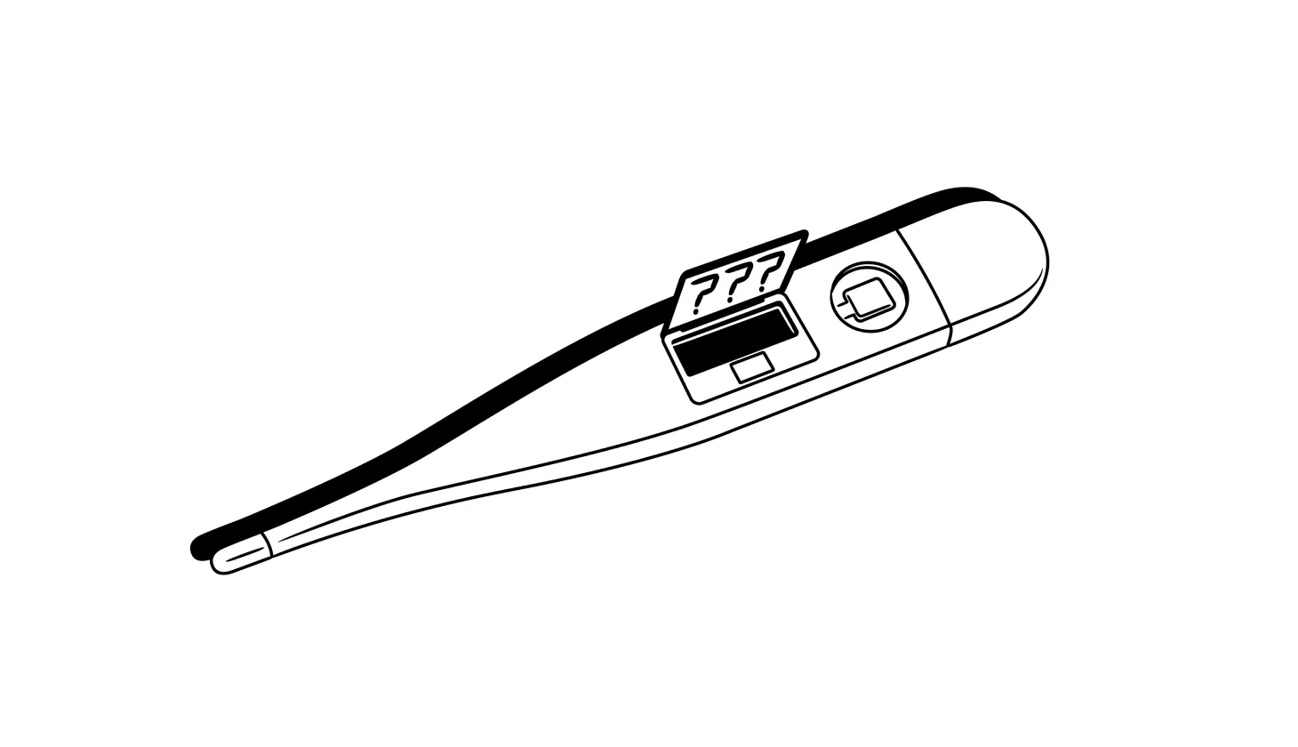 Illustration of a thermometer displaying digitized question marks to symbolize checking for a computer virus