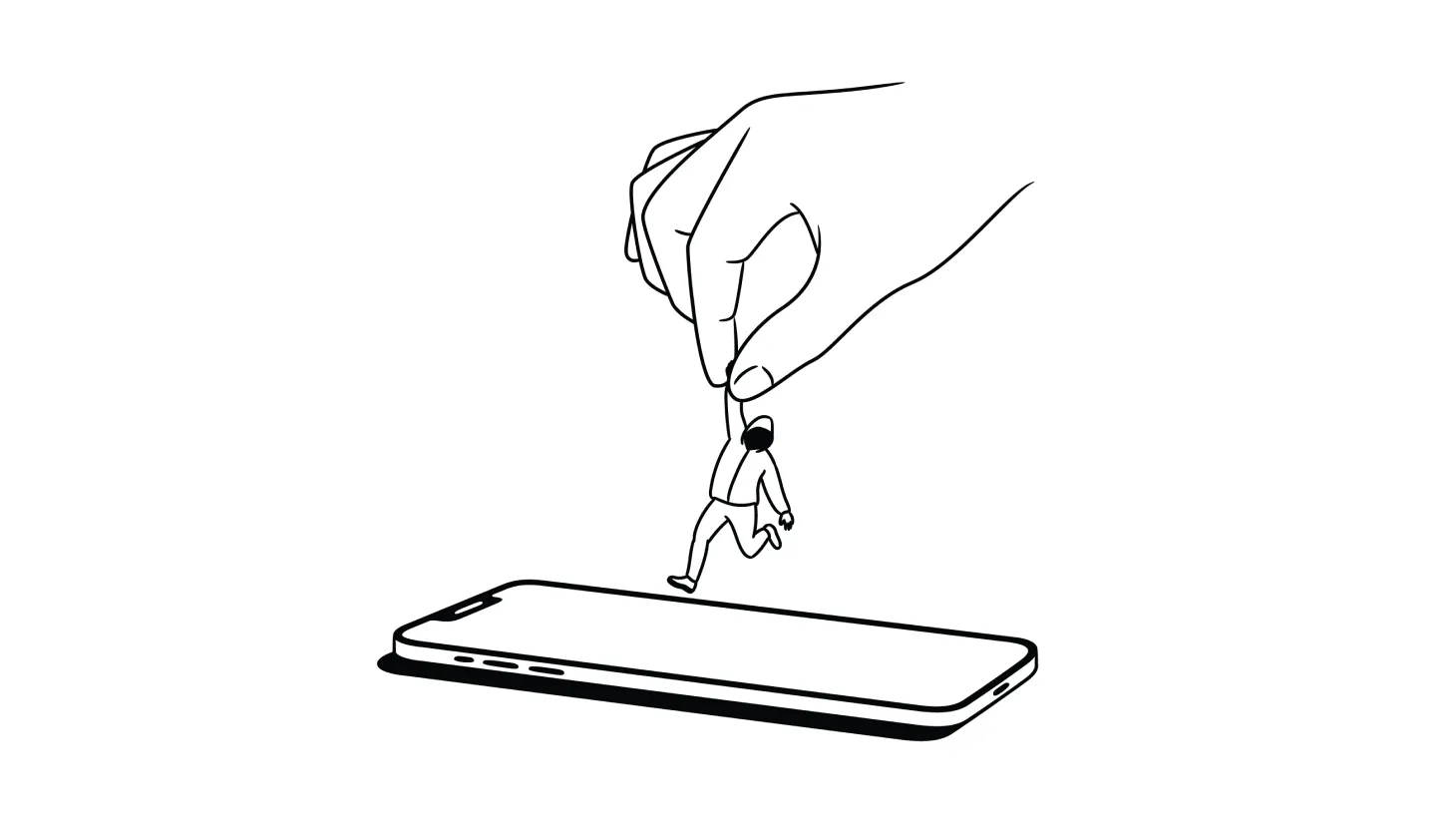 Illustration of a hand pulling a tiny hacker out of a smartphone