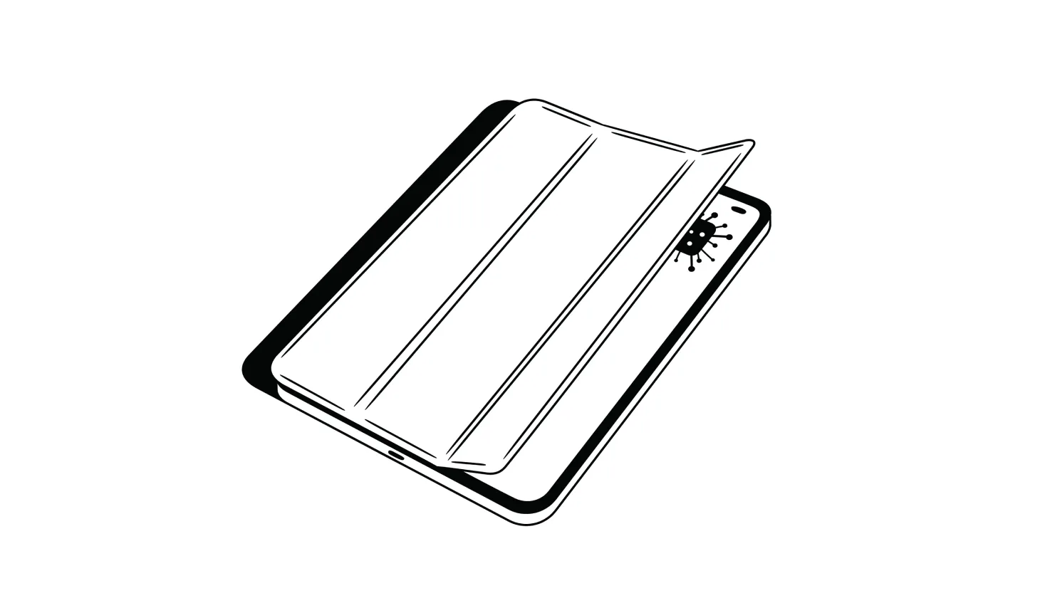 Illustration of an iPad with the smartcover slightly peeled back to reveal a virus on the screen