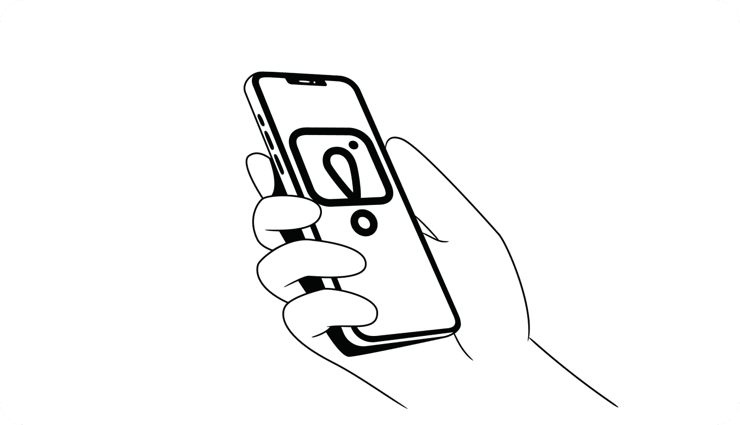 An illustration of a hand holding a phone that displays a warning sign