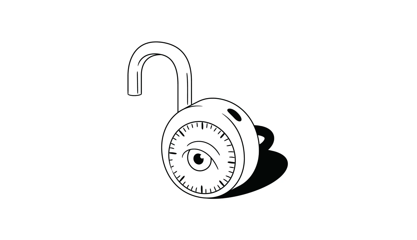 Illustration of an unlocked padlock with an eyeball in the middle to symbolize viewing passwords