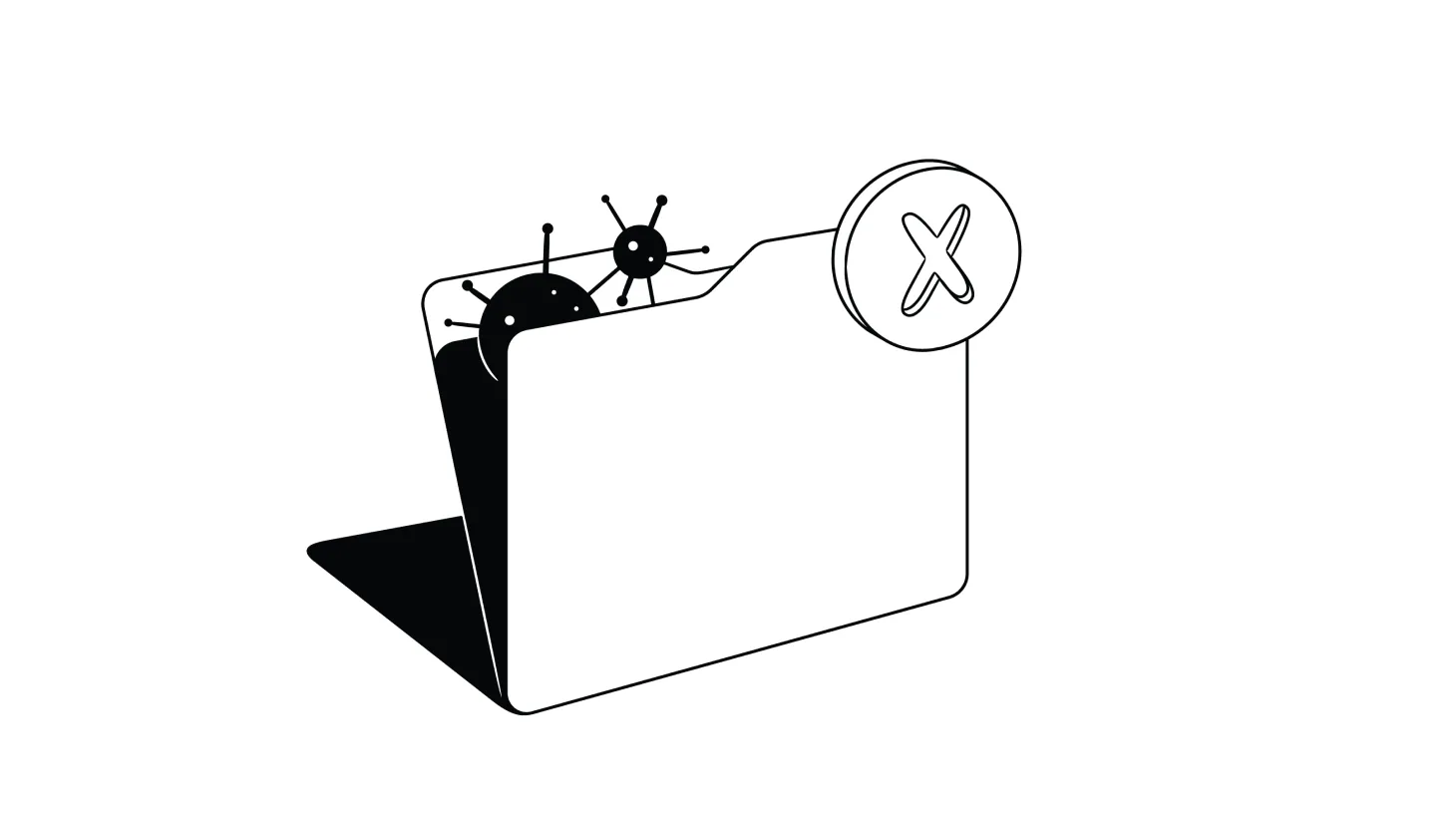 Illustration of a file folder with viruses coming out of it.