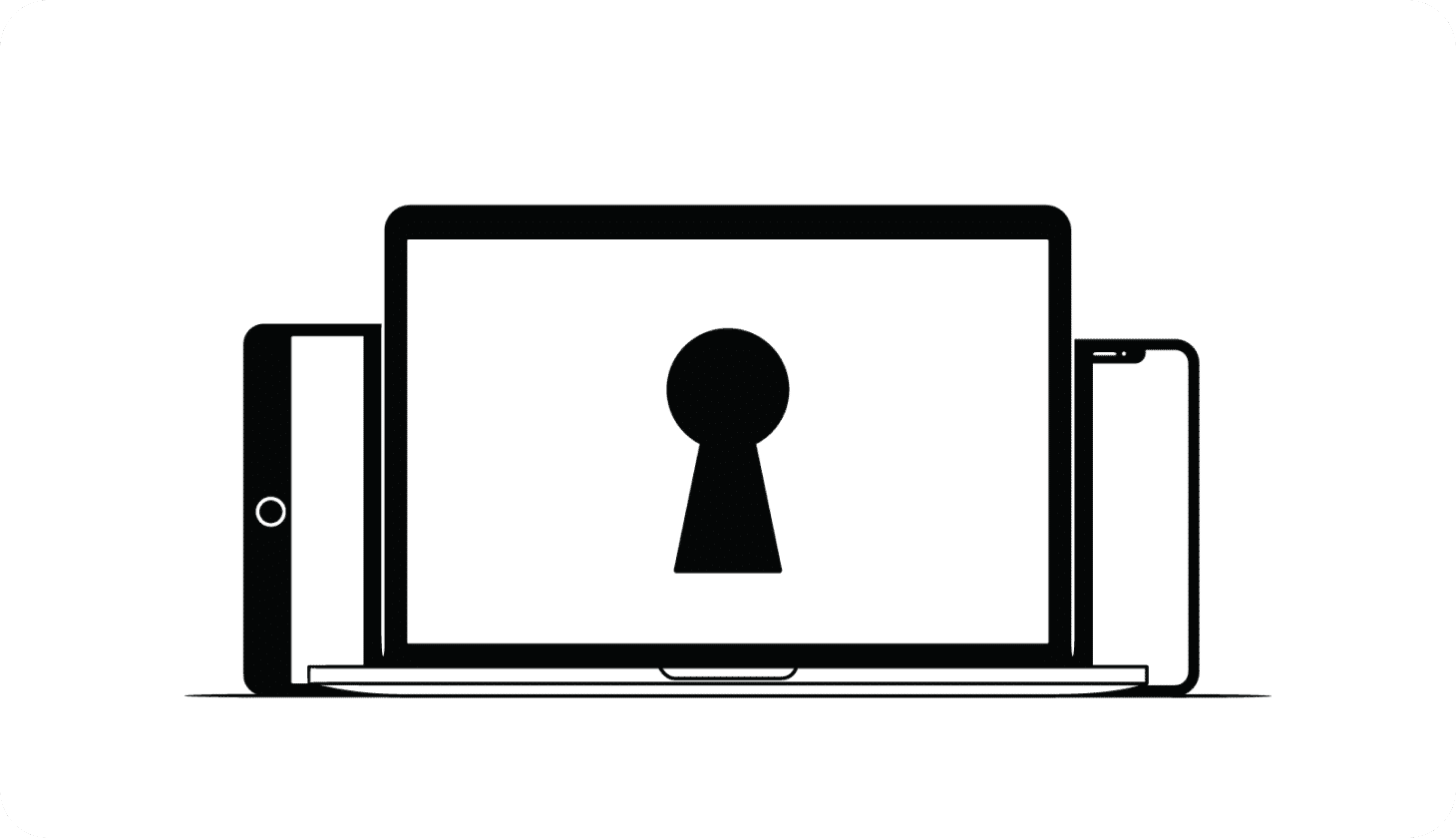 An illustration of an open laptop displaying a keyhole