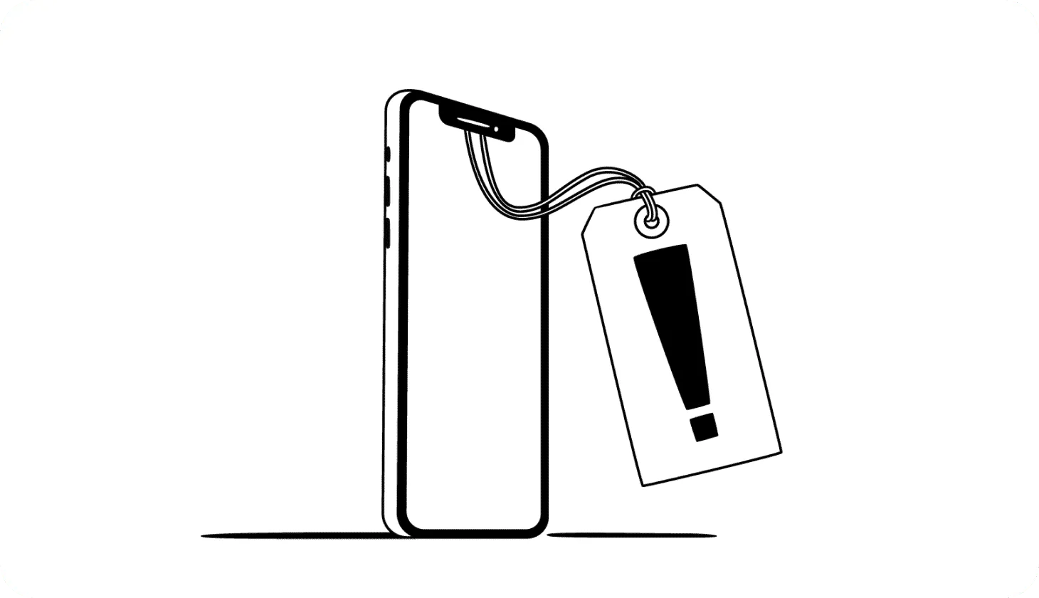 Illustration of a smartphone with a tag hanging off of it with an exclamation mark to signify a warning about scams.