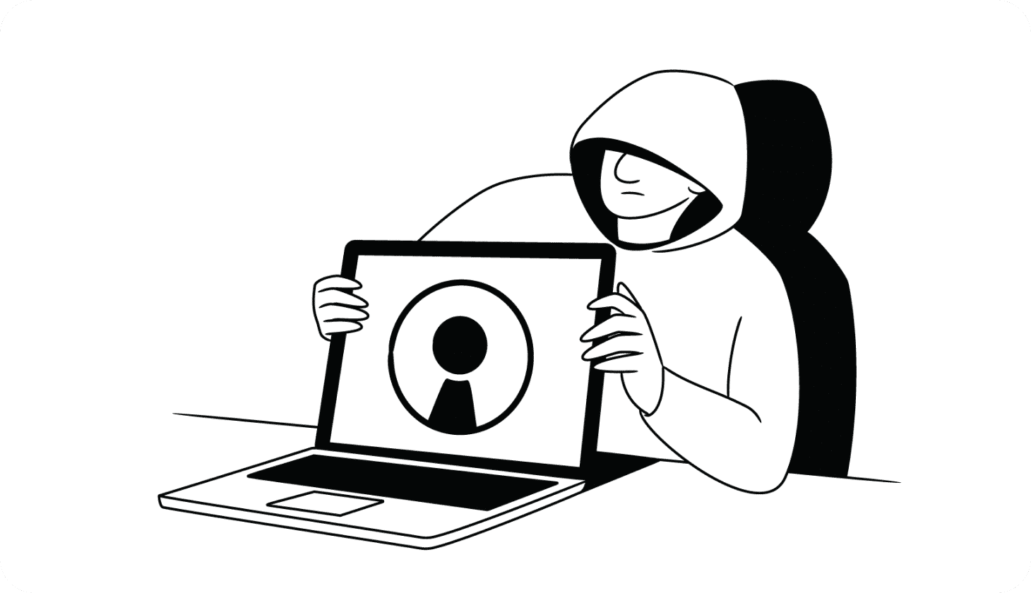 Illustration of a criminal stealing a laptop with a lock on the screen