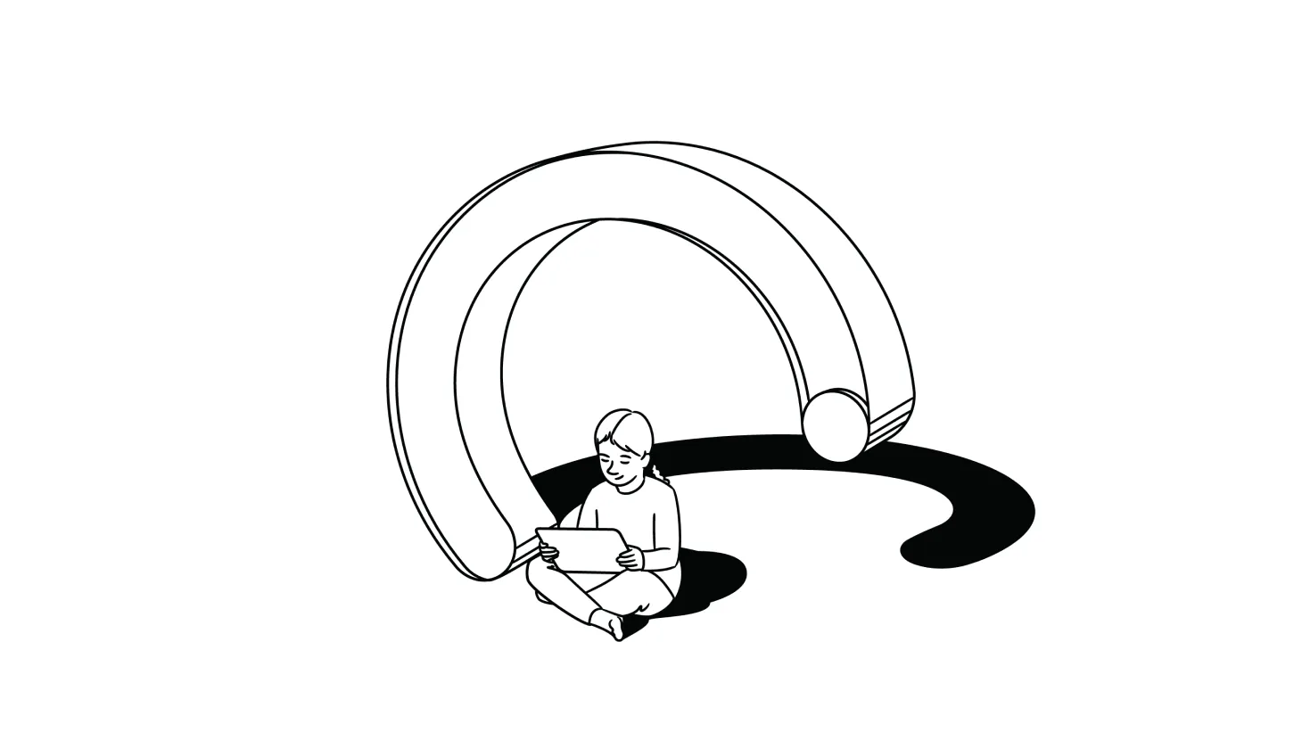 Illustration of a child on a tablet underneath an arch