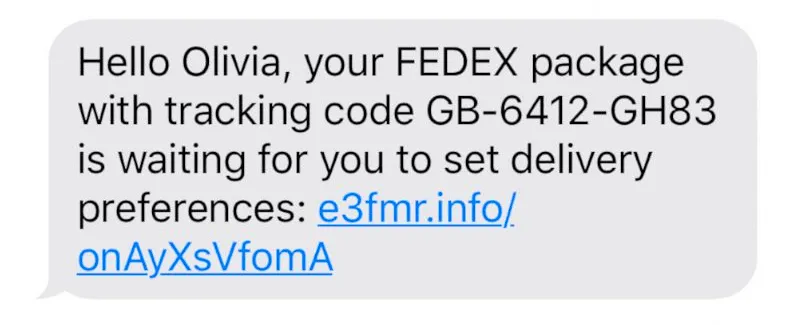 Example of a fake delivery notification text scam