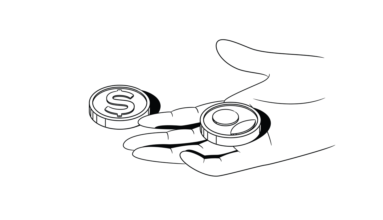 Illustration of a hand exchanging a profile icon for a coin
