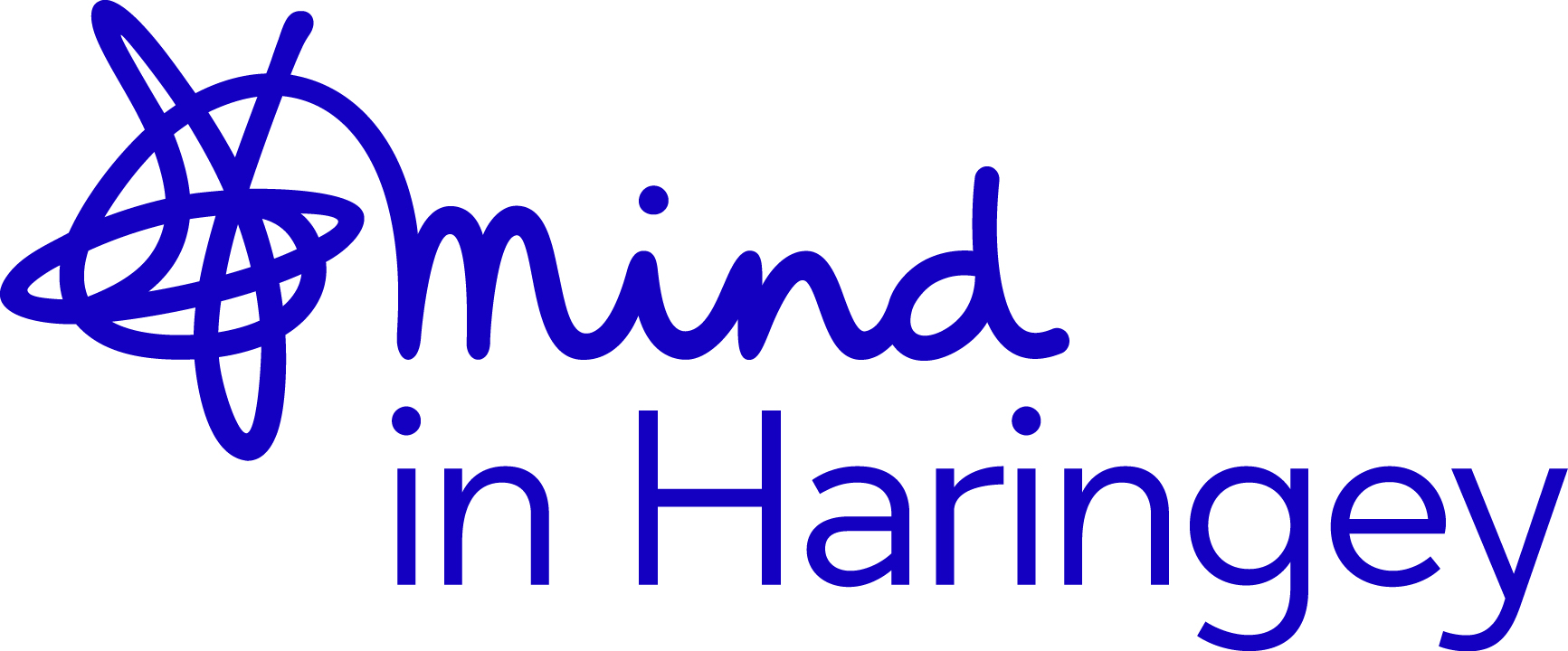 Mind in Haringey logo with stylized blue scribble and text in blue.