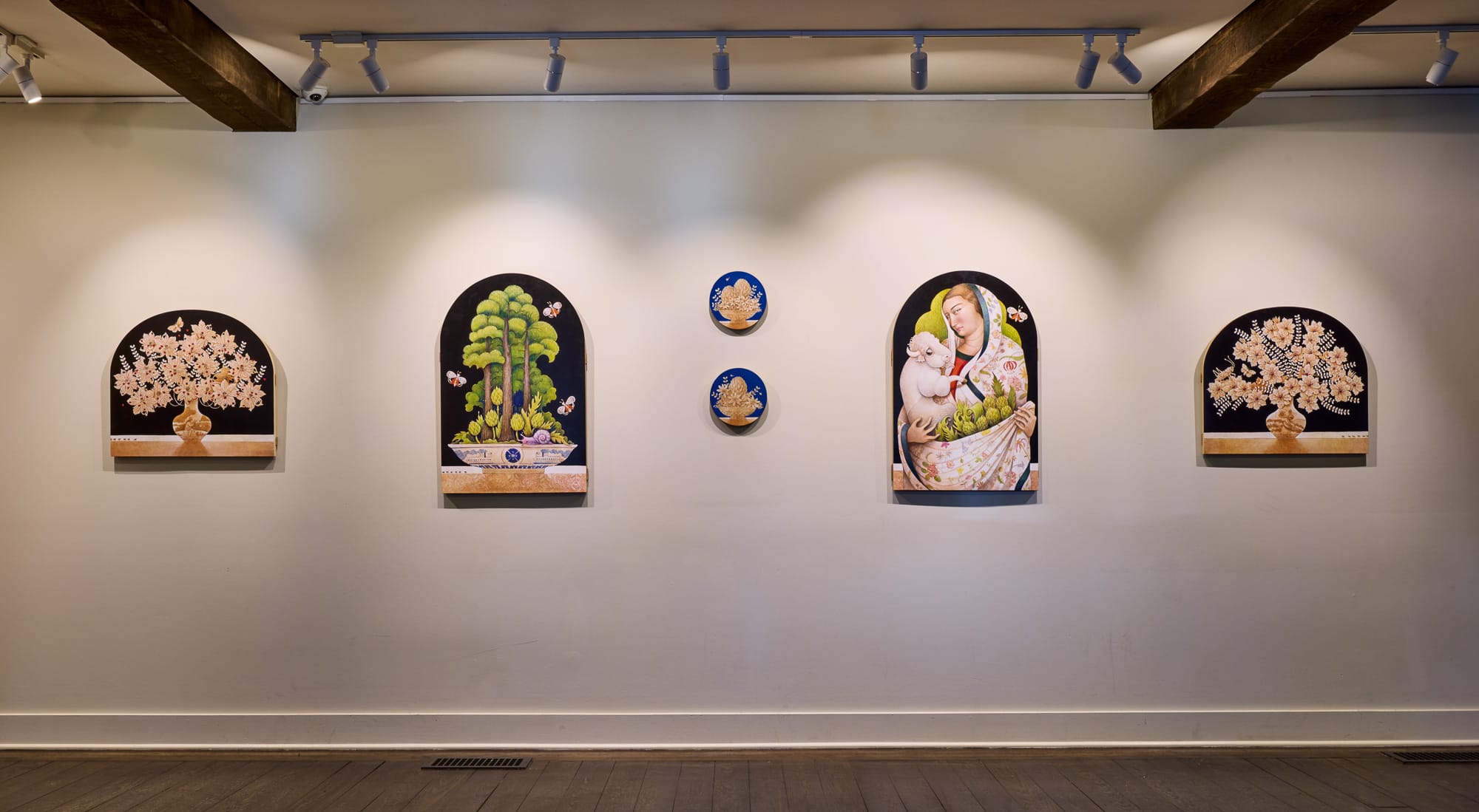 (Pictured left to right) E.E. Kono, Jewel-weeds (2025), Momento (2025), Other Name (2025), Under Wing (2025), Mori (2025), Burnished (2025)