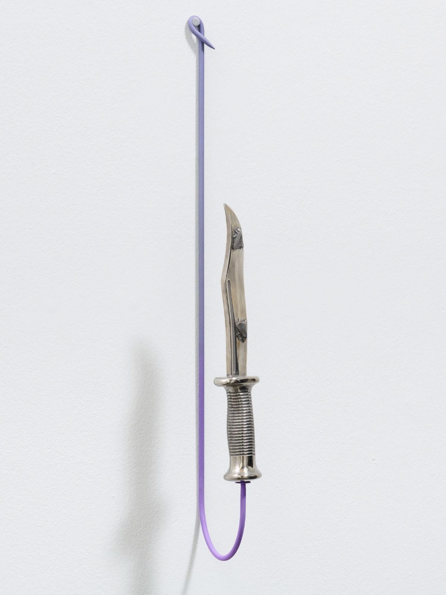 Jocelyn Reid, Three Fears (Knife) (2025). Cast stainless steel, steel, cerakote, 25 in x 6 in x 2.5 in.