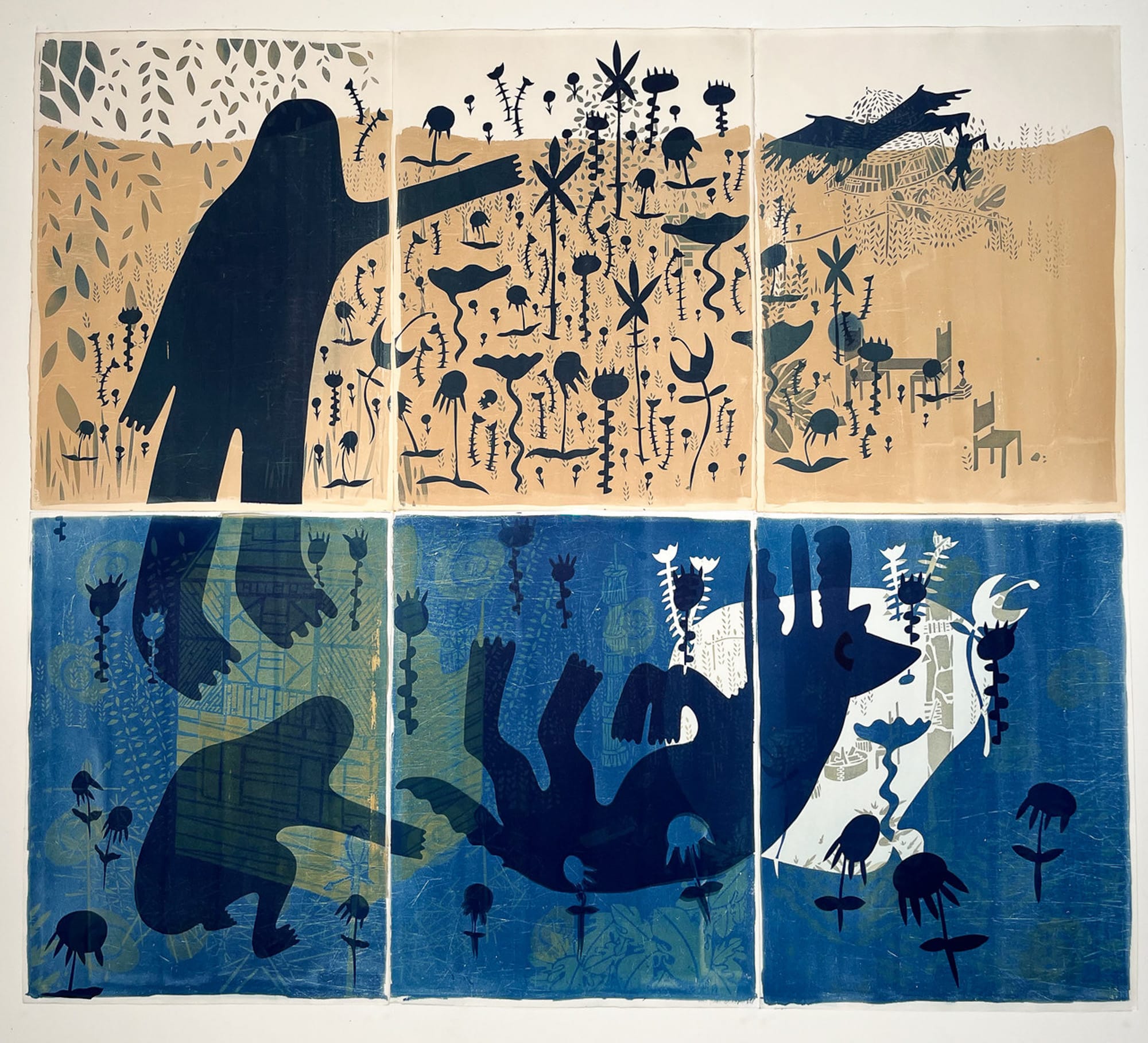 Tamara Wojtanowski, The Ecstasies of Living and Dying (2023). Cyanotype print	48 in x 54 in, 52 in x 58 in (framed).