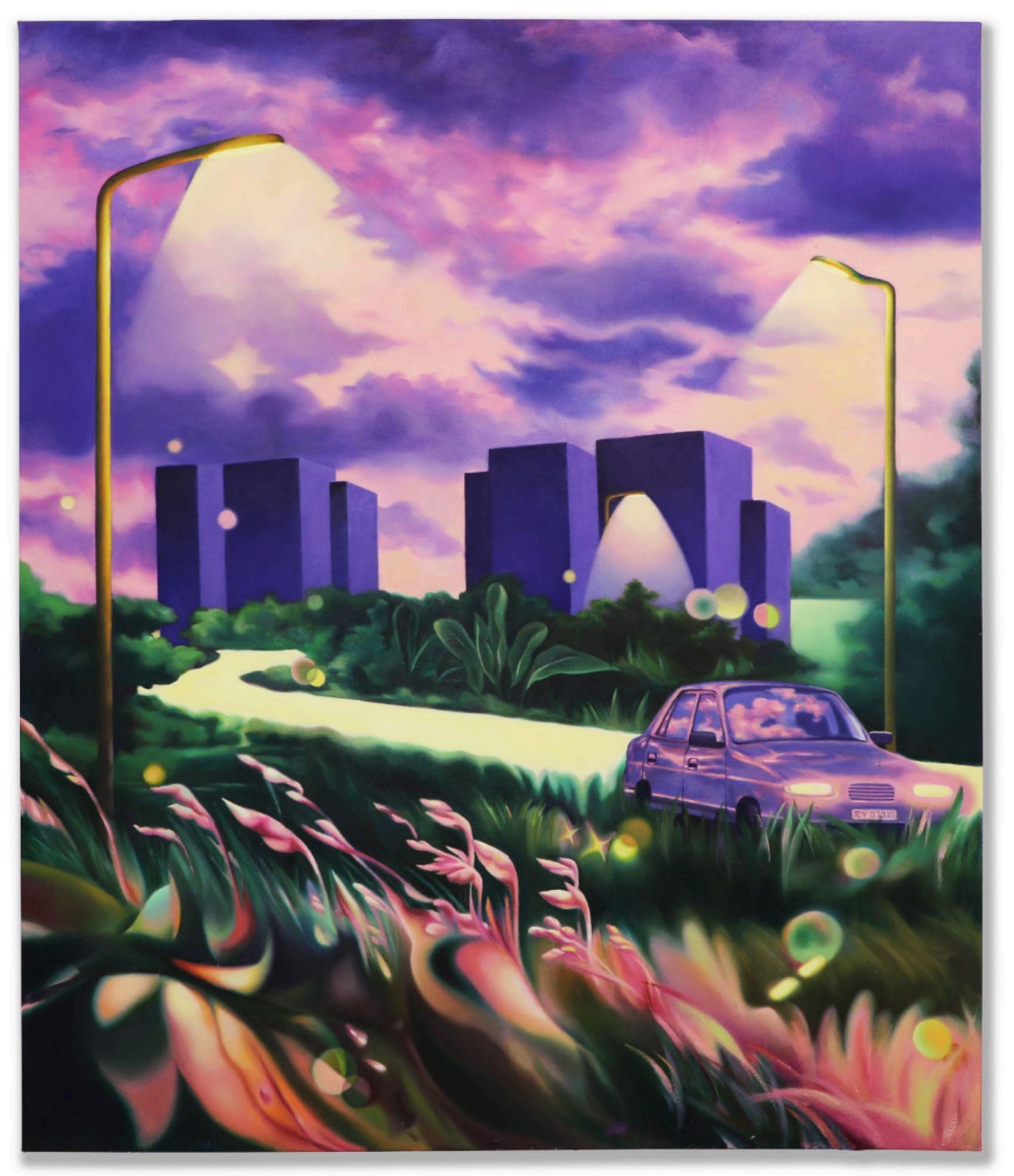 Qin Tan, The Hometown I Will Never Leave	(2025). Acrylic and oil on canvas, 68 in x 58 in.