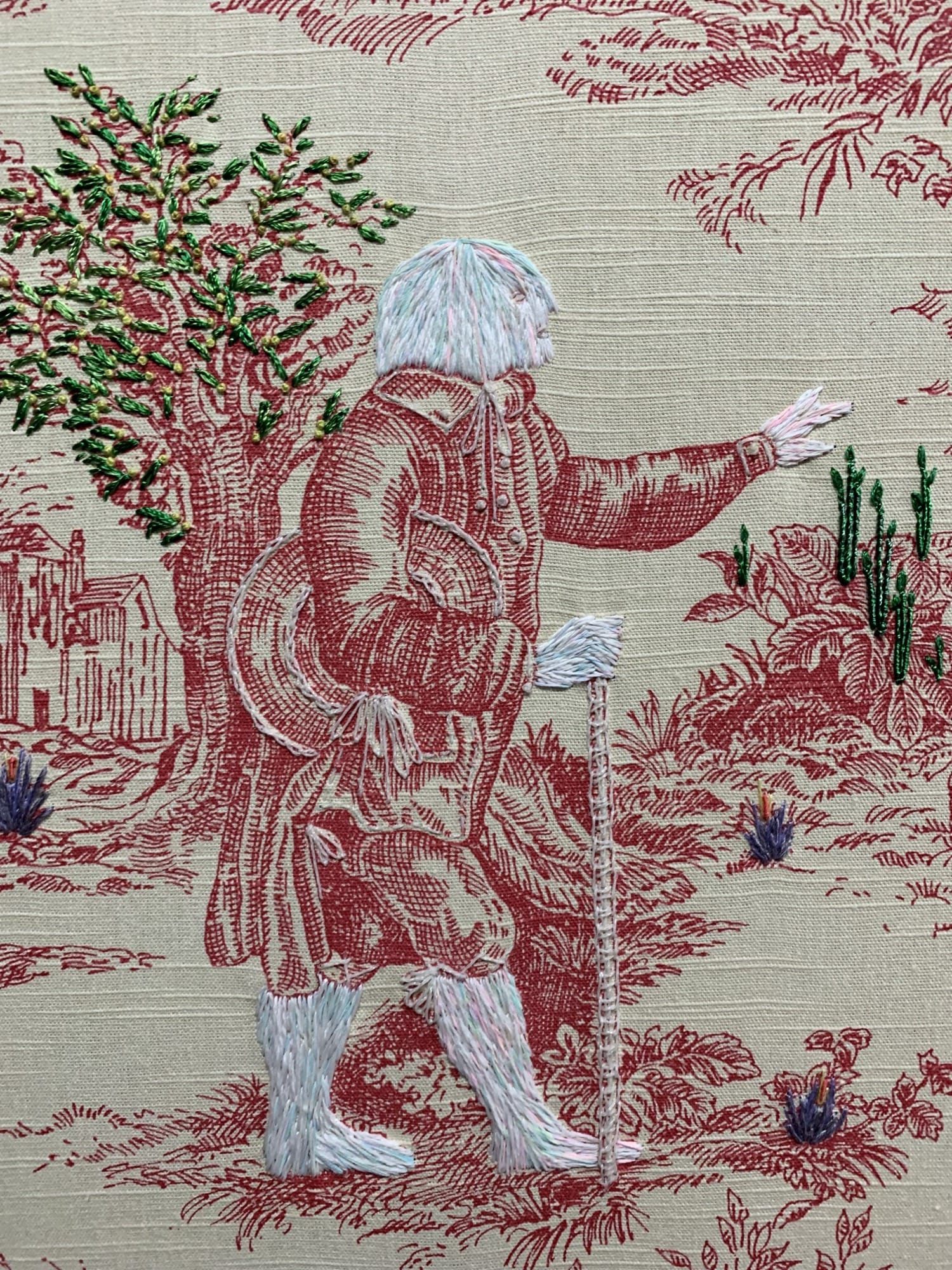 GLOWMAN, 2022. Embroidery on toile, 20 in x 20 in.