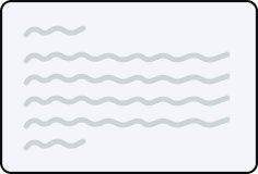Illustration of a bi-fold card and envelope, featuring an image placeholder on the card's front and wavy lines representing text on the envelope, with an orange stamp icon in the top right corner.