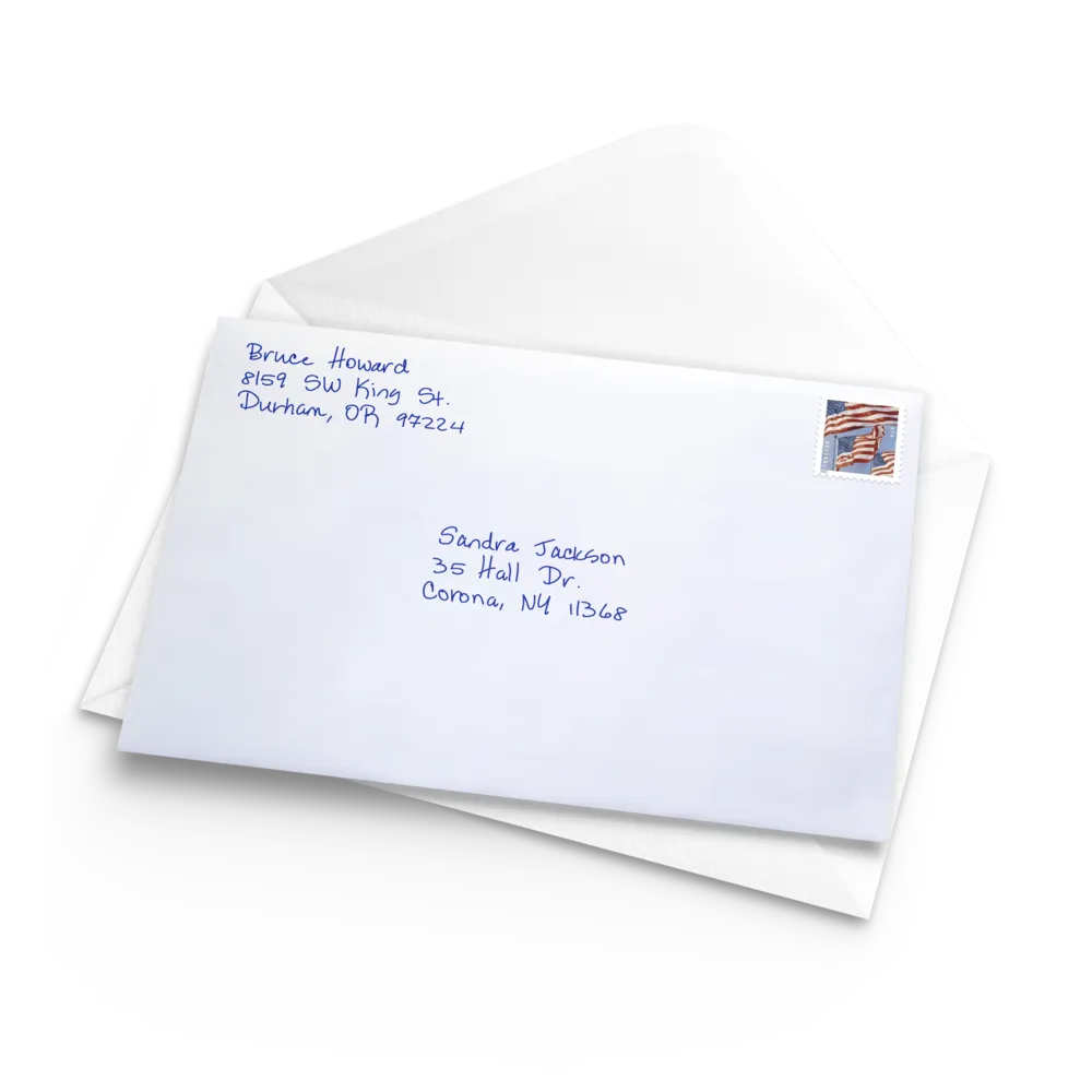 handwritten card with hand-addressed envelope