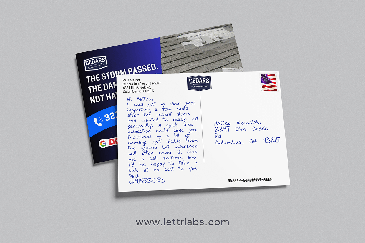 Roofing Handwritten Postcard