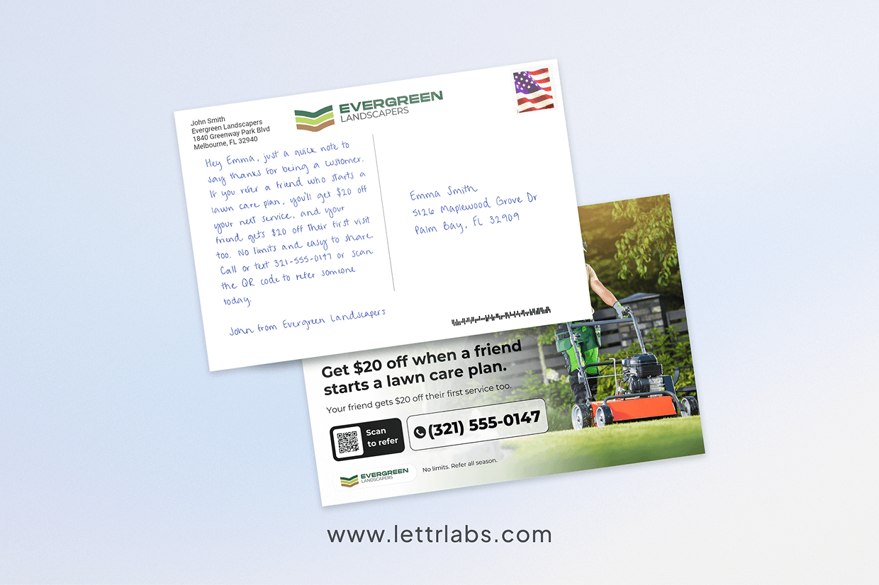 Lawn Care Handwritten Postcard