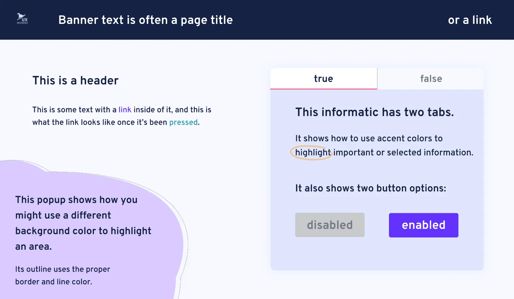 A visual guide shows the colors in action on a sample webpage.