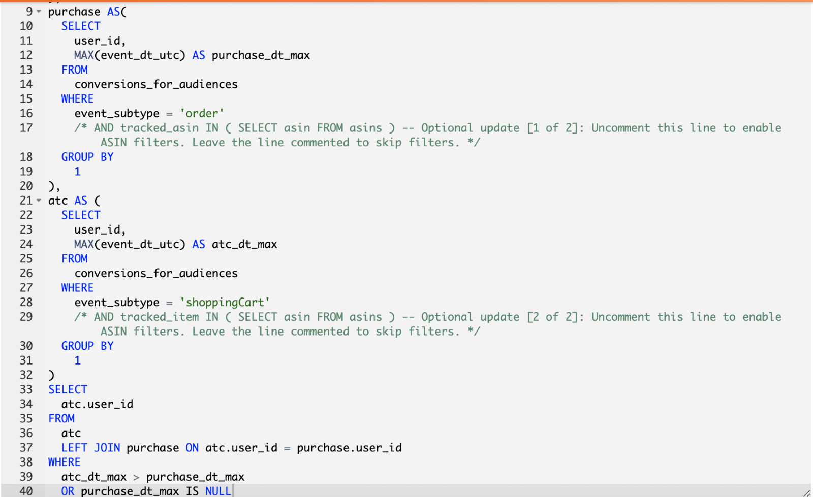 SQL code for shoppers who added to cart but didn't purchase