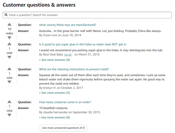 amazon customer questions and answers example