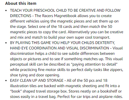 Amazon product listing bullet point example