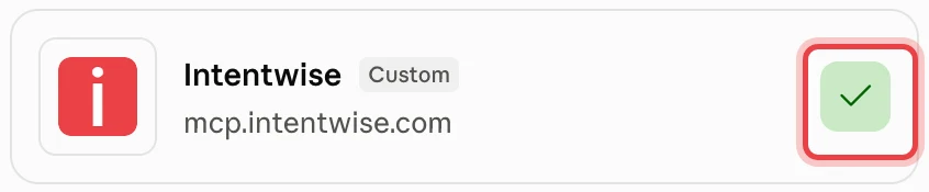 Connectors list showing Intentwise with a green check