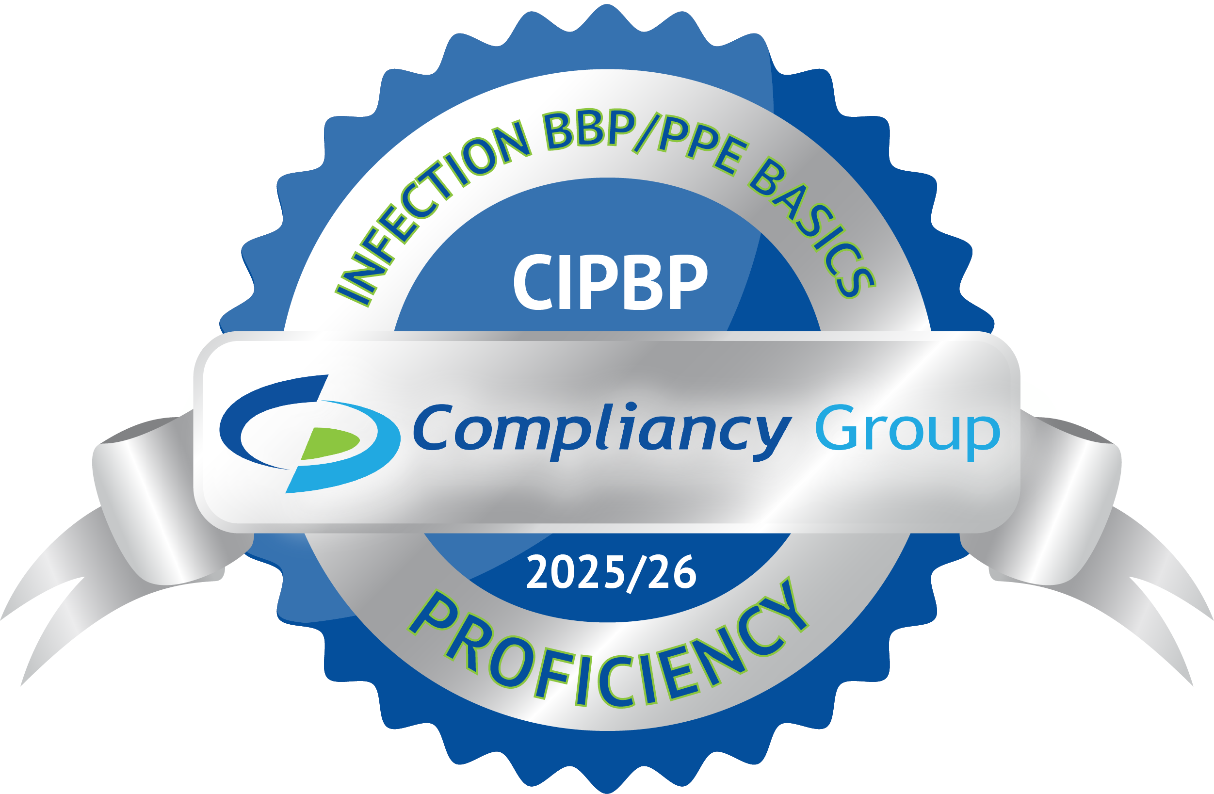 Badge for Bloodborne Pathogens and PPE (Personal Protective Equipment) showing that The Potty School has gone through training