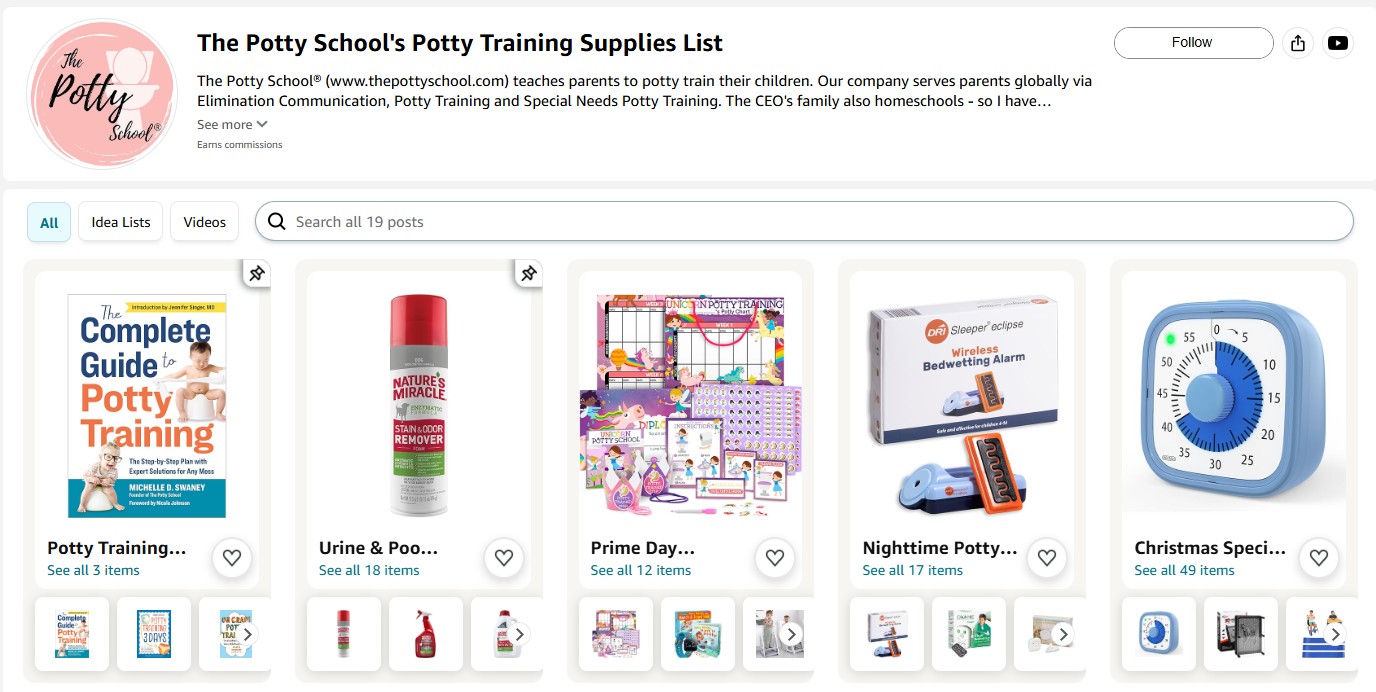 Amazon Storefront screenshot for The Potty School's Store