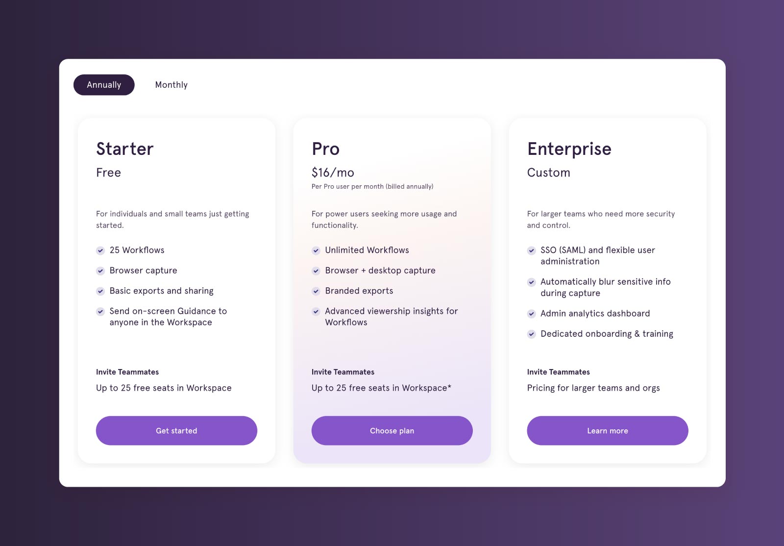 A screenshot of Tango's pricing.